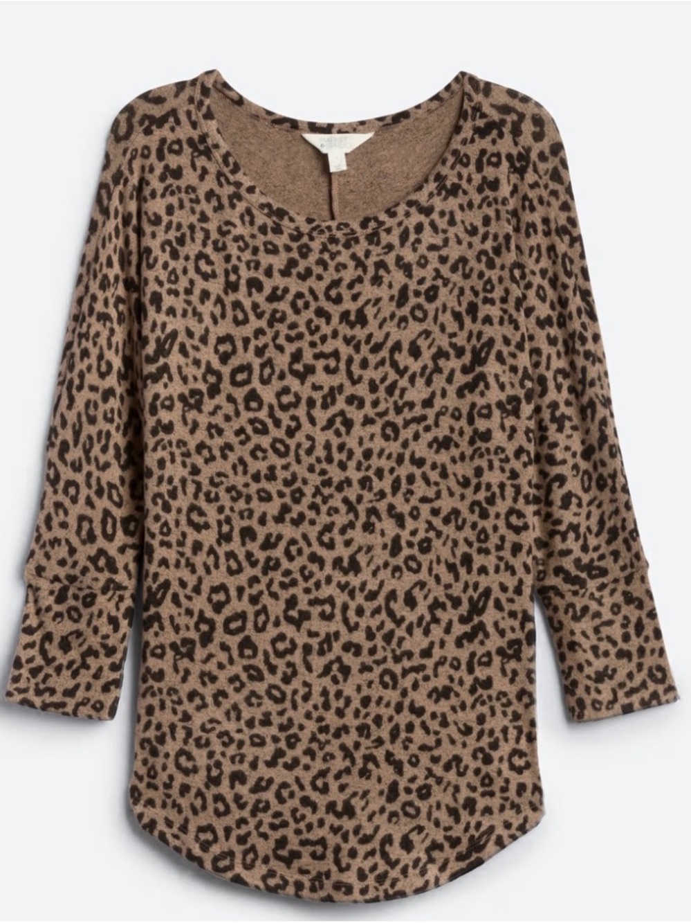 Market & Spruce Brown Leopard Print 3/5 Sleeve Top Womens Small Dolman Long Soft